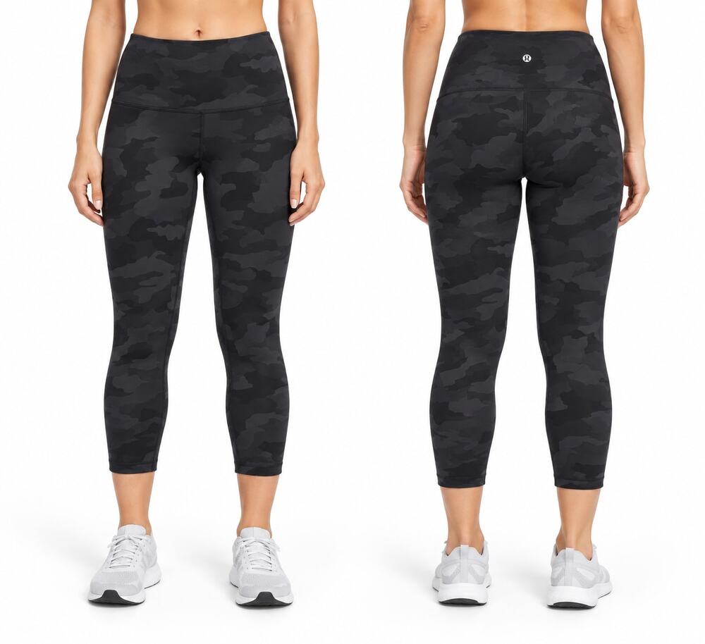 lululemon Women's Black Camo Cropped Leggings Size 8 High Rise Activewear